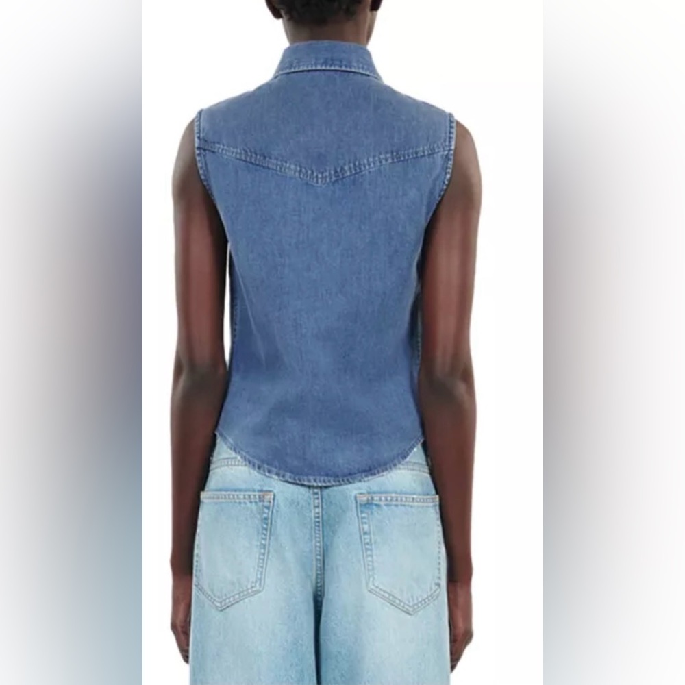NWT The Kooples Blue Sleeveless Denim Button-Down Top (medium/large) - Picture 2 of 9